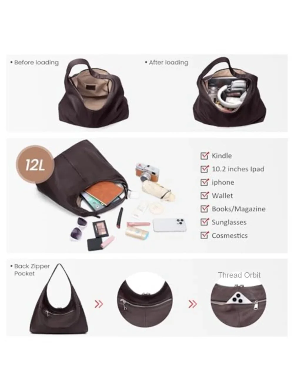 Genuine Leather Slouchy Hobo Bag Large Soft Tote Shoulder Purse